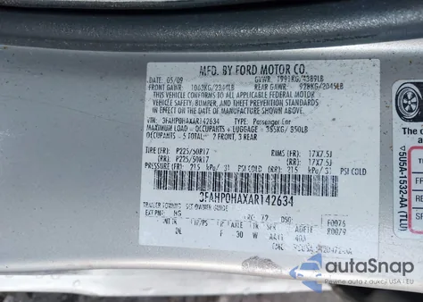 2010 Ford Fusion Se z USA, uszkodzony, nr VIN 3FAHP0HAXAR142634